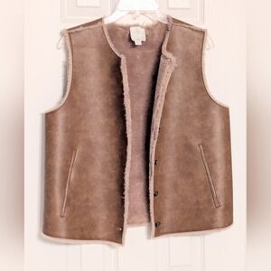 NWOT Joie (Size Small) Brown Faux-Leather & Tan Faux-Fur Cozy Sleeveless Vest